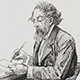 Sketch of Charles Dickens writing at his desk