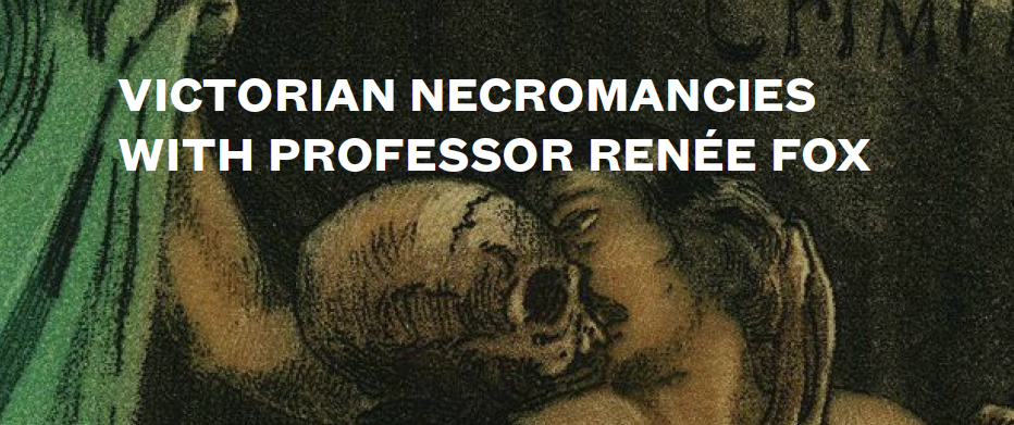 Victorian Necromancies Header, containing text and painting of a woman embracing a skeleton