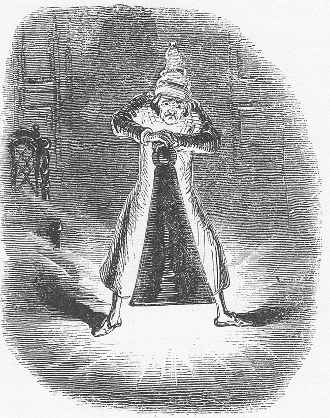 Scrooge Extinguishes the First of the Three Spirits, illustration by John Leech