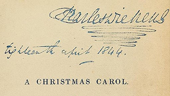 Dickens’s signature in a presentation copy of A Christmas Carol